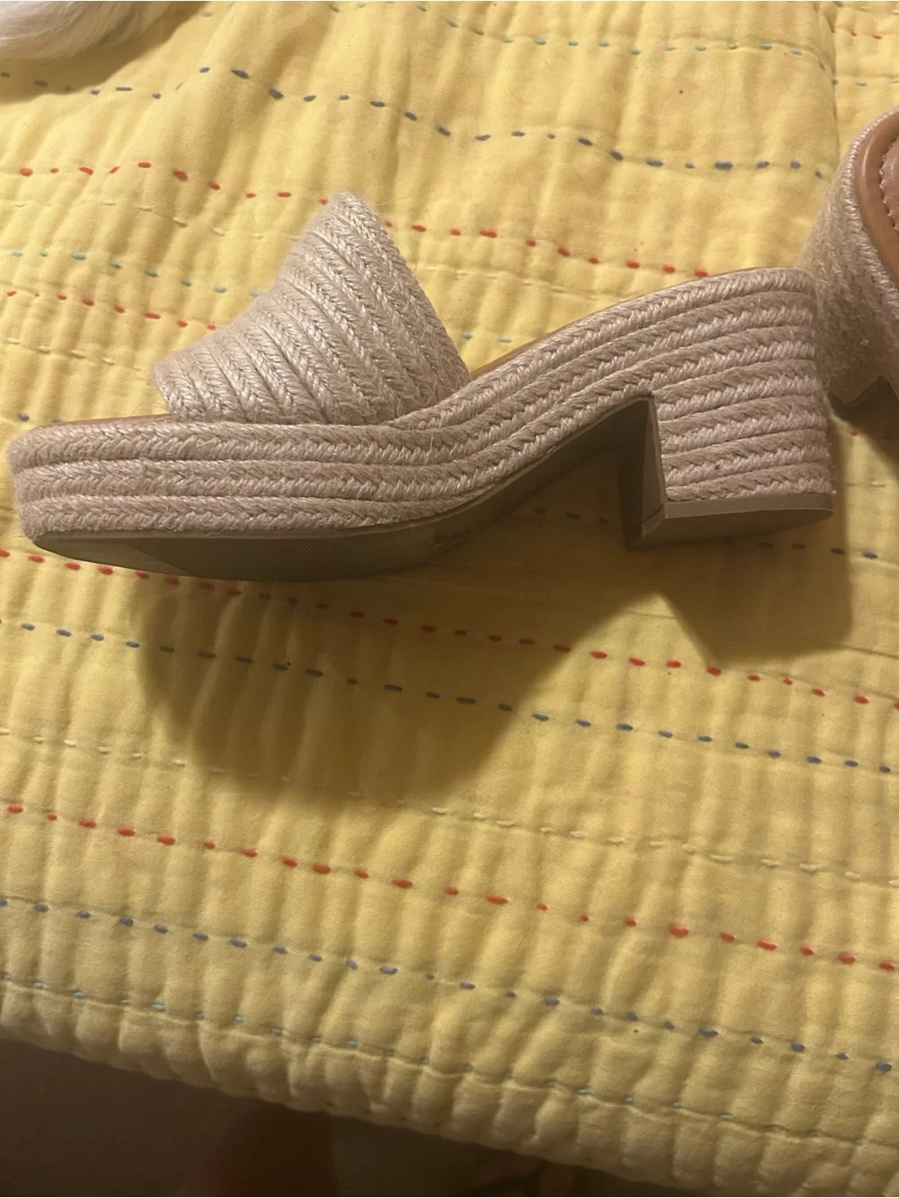 Tan Espadrille Slide Heels